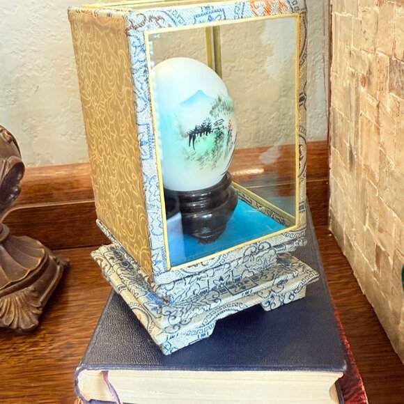 Vintage Oriental Hand Painted Egg in Glass Case - Picture 11 of 16